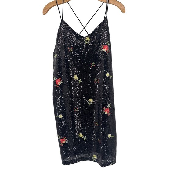 Sabala Black Sequin Embroidered Floral  Dress  size medium new - Picture 1 of 4